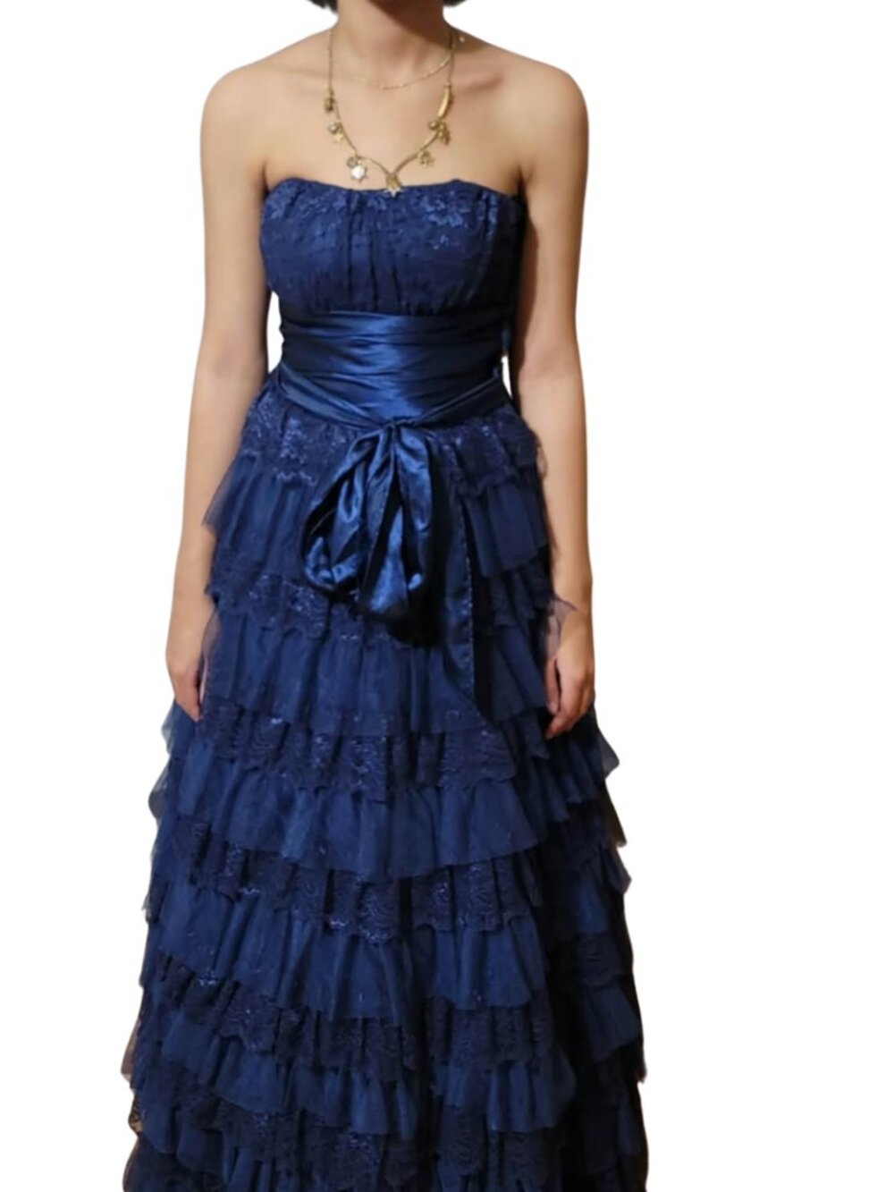 Masquerade Y2K Juniors Royal Blue Strapless Layered Ruffle Dress w/ Satin Bow •